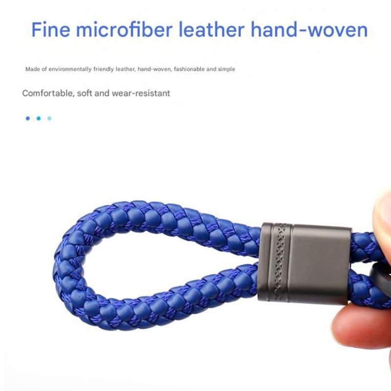 Strong Woven Cord Keychain Leather & Aluminum Auto Accessory Secure Clasp Keychain Car Key Organizers Suitable for Car