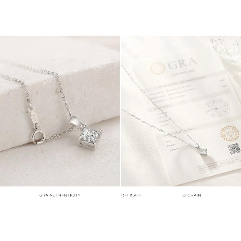 Hot Selling Cross‑border S925 Sterling Silver Princess Cut Moissanite Pendant Necklace for Women, Clavicle Chain, Valentine's Da