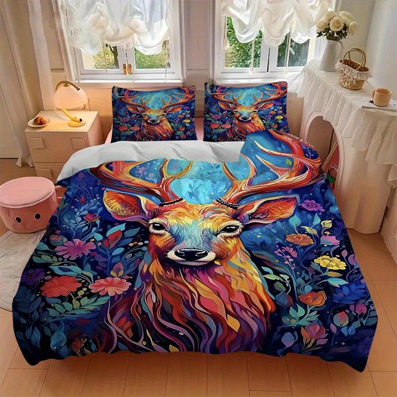 3pcs Deer Fantasy Bedding Cover Set, Fashion Classic Popular Print Bedding Set, Soft Comfortable, All - Season Use, For Bedroom112