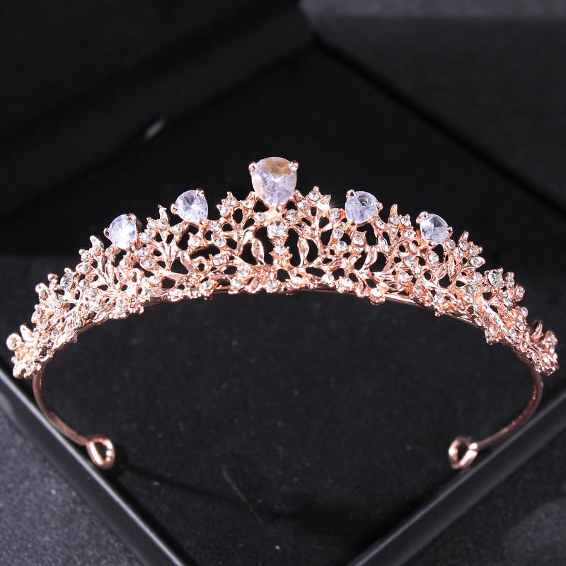 Rose Gold Crystal Bridal Tiaras and Crowns for Women Bride Rhinestone Prom Diadem Headband Bridal Wedding Hair Accessories Crown