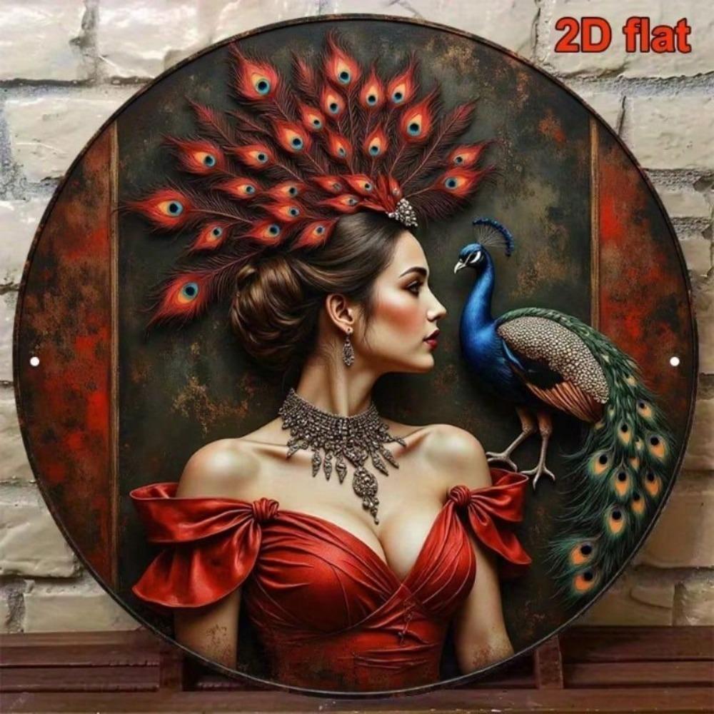 Vintage Round Peacock Metal Wall Art, Unique Gift for Living Room Decor