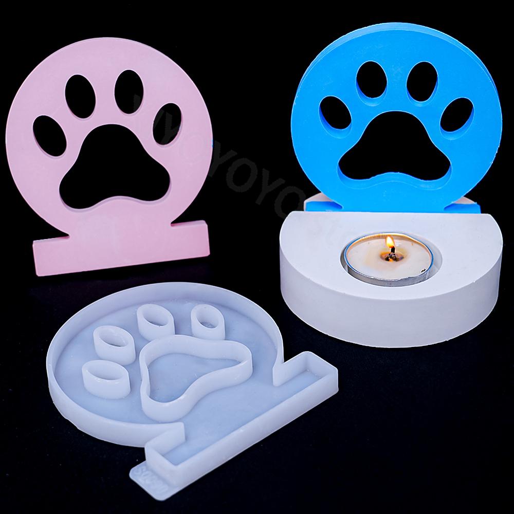 Cute Dog Claw Candlestick Silicone Mold Plaster Resin Candle Holder Ornament Mould DIY Candle Stand Craft Cement Mold Home Decor