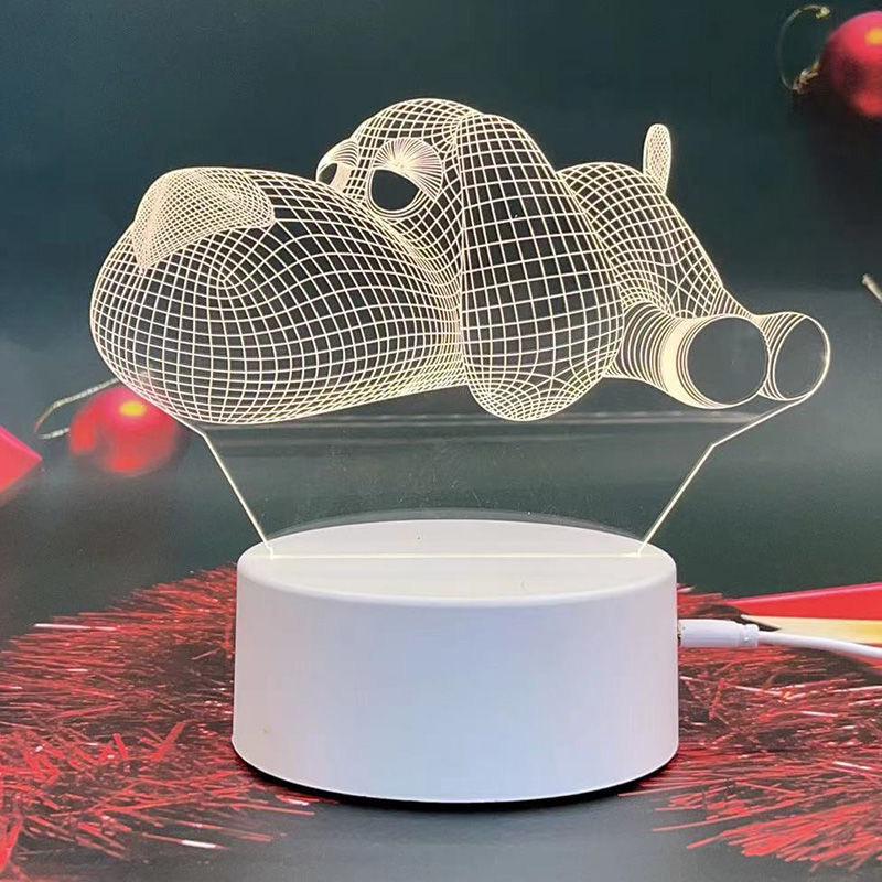 3D Acrylic Heart Bear Night Light - USB Bedside Lamp