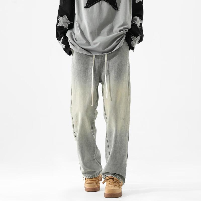 Wassup Sohot Men's Loose Wide-Leg Straight Denim Jeans