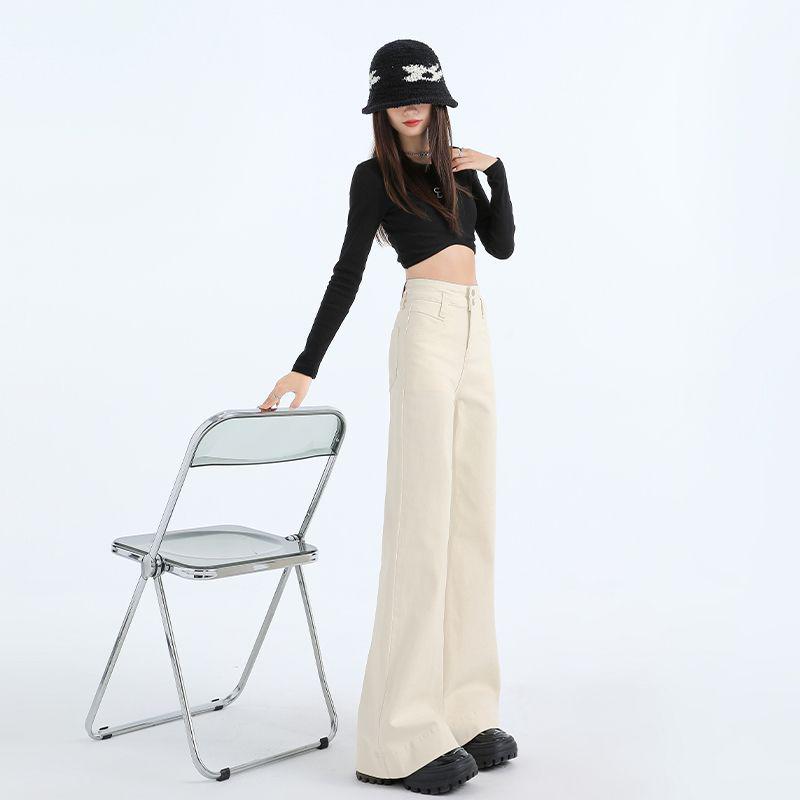 White High-Waisted Micro-Flare Women’s Jeans - Slimming & Loose Fit, Bell Bottom, Wide-Leg for Autumn/Winter 2024