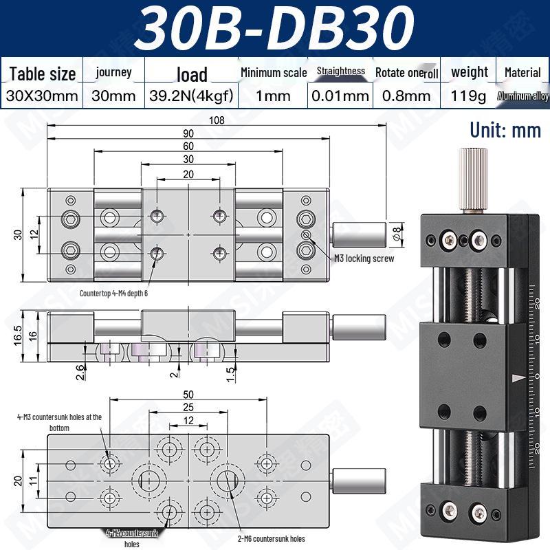 Heavy Load Precision Linear Slide Table with Fine-tuning Screw Rod - 50/80/100 Stroke