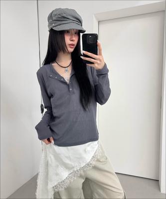 MIXXO Průhledné tričko s dlouhým rukávem a knoflíky_Miwlwg507A