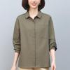 Plus Size Cotton Linen Long Sleeve Shirt for Middle-Aged Women - 2024 Spring & Autumn Fashion Mother's Top