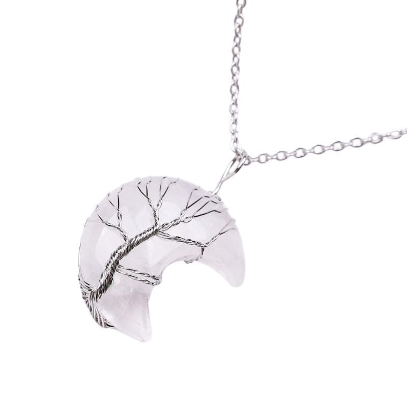 HX6F Wire Wrap Pendant Necklace Crystal Stone Resin Pendant