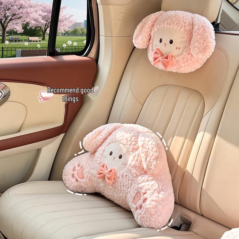 Plush Winter Car Headrest & Lumbar Support: Cute Cartoon Neck Pillow & Backrest Cushion