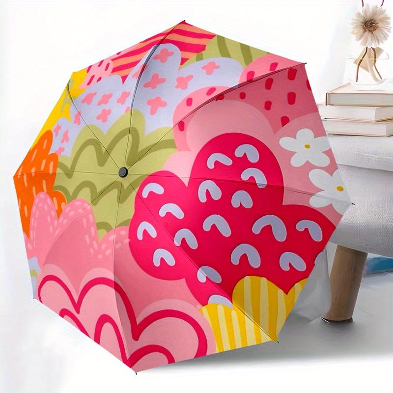 1pc Colorful Flowers Automatic Open/Close Umbrella, Umbrella with cartoon Design, Portable Compact Umbrella for Men & Women, Good Holiday Gi