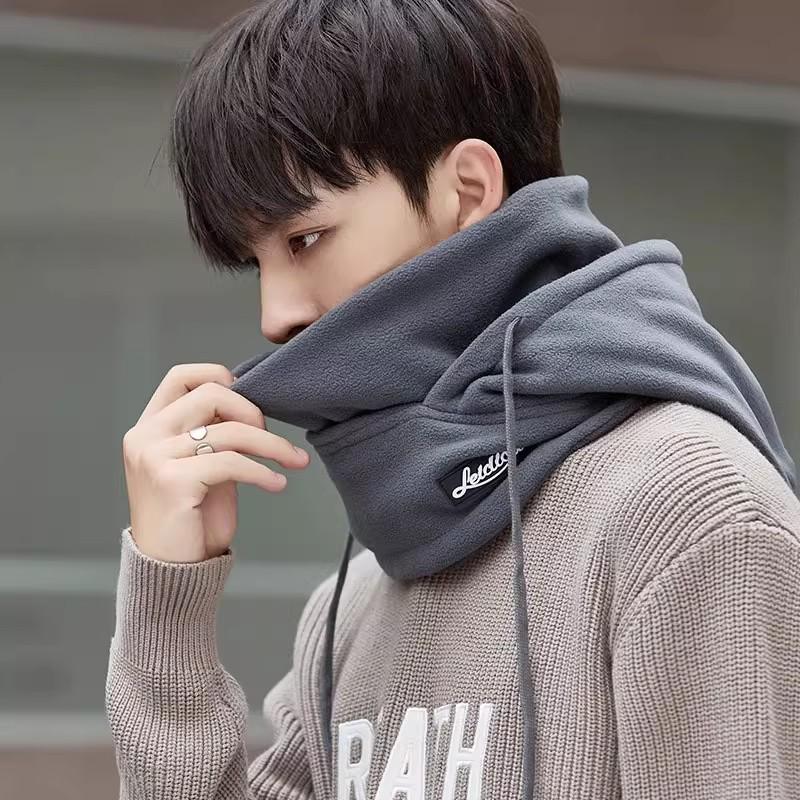 Men's Winter Warm Cotton Hat and Neck Warmer: Fleece-Lined, Cold-Proof Snood with Windproof Ear and Face Protection for Outdoor Cycling.