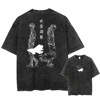 T-Shirt Streetwear Japanischer Anime Grafik T-Shirt Herren Harajuku Baumwolle Lässig T-Shirt Kurzarm Oberteile Tees Gewaschenes Schwarz
