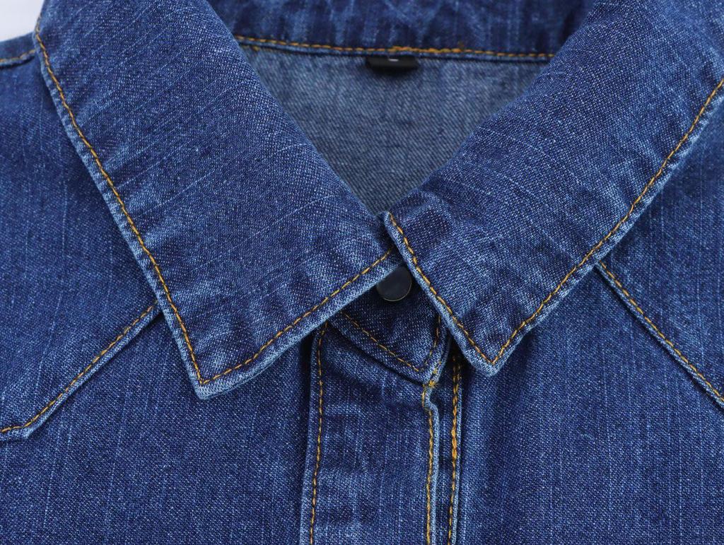 Spring 2025 Women's Denim Set: Turn-Down Collar Shirt & Belted Wide-Leg Jeans