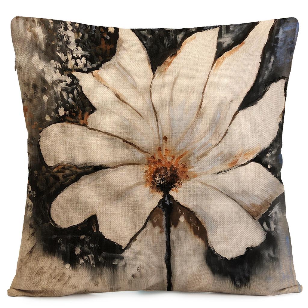 Ölgemälde mit Blumenmustern Kissenbezug mit kurzem Plüschdruck für Wohnzimmer Sofa Dekoration Kissenbezug