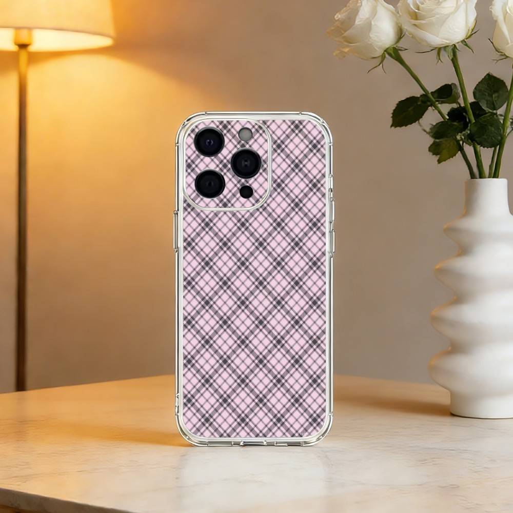 Cool P-Purple P-Plaid Pattern Phone Case For iPhone 17 16 15 14 13 12 11 Mini Pro Max Plus Transparent Cover