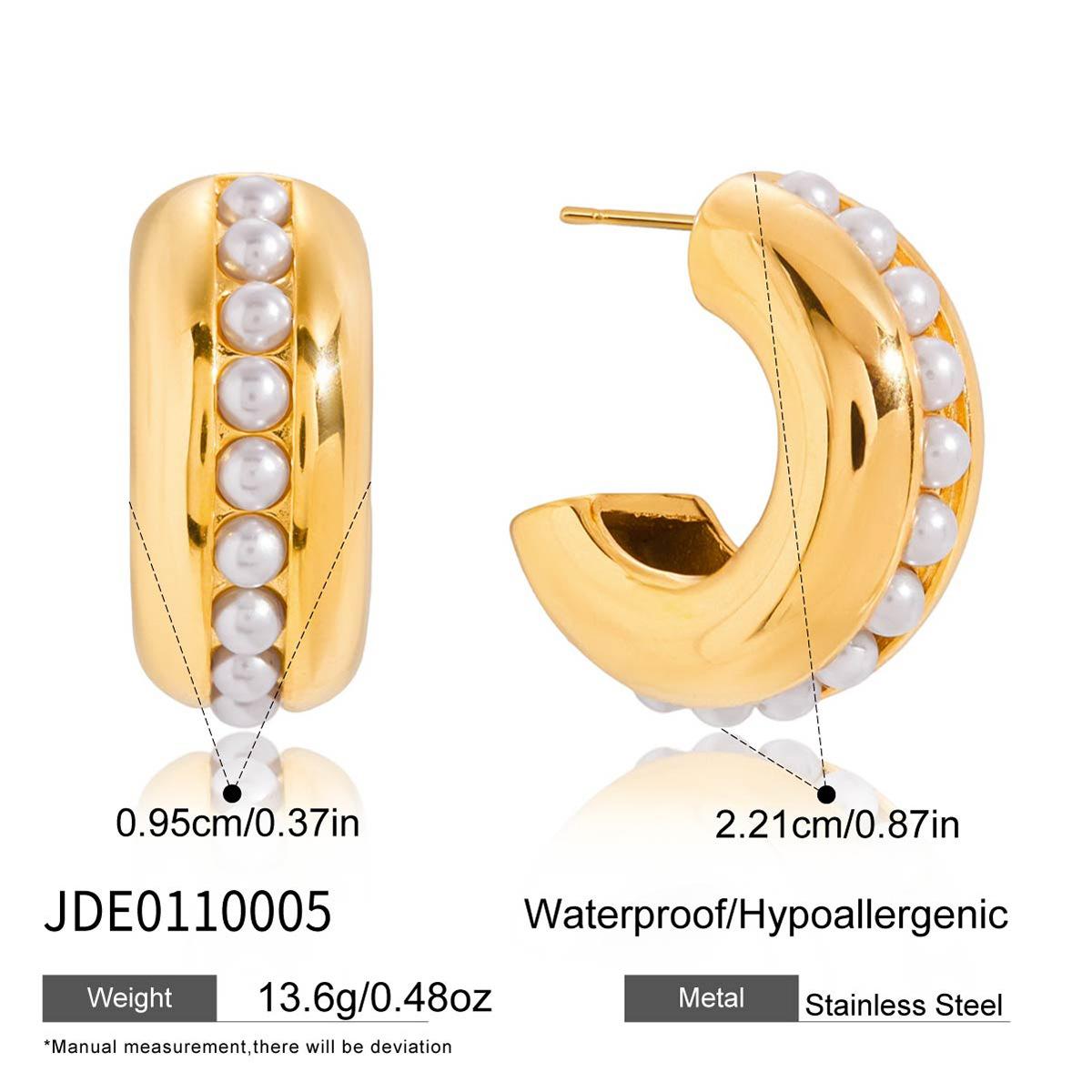 Jiedin European and American stainless steel pearl earrings earrings stud earrings autumn and winter stainless steel jewelry women