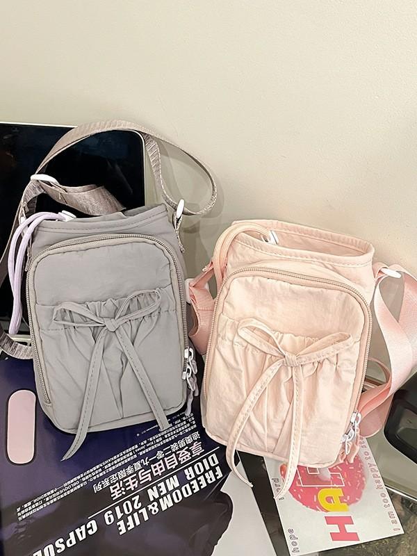 Nylon Mini Vertical Phone Bag With Bow Knot For Daily Casual Wear