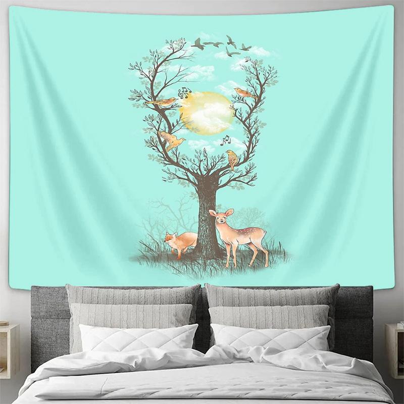 Nature Deer Tapestry Forest Woodland Animal Wall Hanging Bohemian Home Decor Room Aesthetic Vintage Cottagecore Tapestry