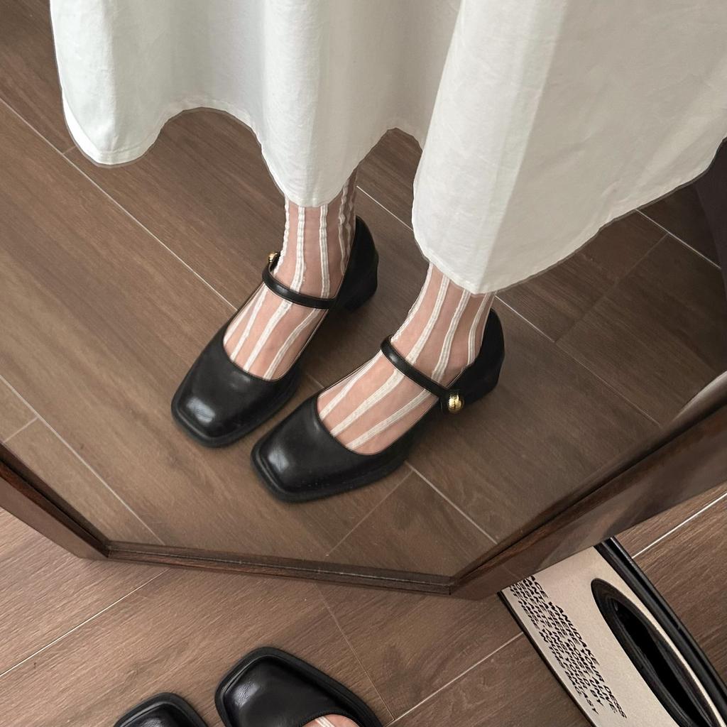 Fashion 2025 Women Mid-heel 5.5CM New Summer High-heeled Shoes French Style Back Female Thick Heel Square Toe Mary Jane Shoes