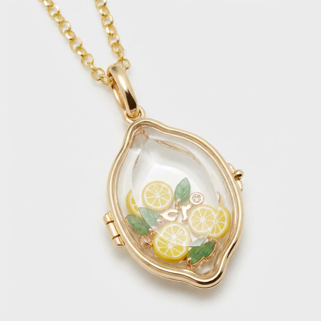Gold Chain Lemon Glass Transparent Opening And Closing Pendant Necklace Design Daily Elegant Wear Necklace