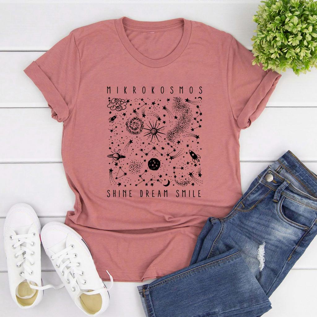 Mikrokosmos Graphic T Shirts Shine Dream Smile Tee Twinkling Starlight Shirt Women Short Sleeve Tshirts Kpop Music Fans Gift