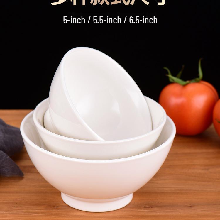 Pure White Ceramic Bowl: 5/5.5/6.5 Inch - High-Foot Salad, Instant Noodle, Fruit, Conical Hat, or Ramen Bowl