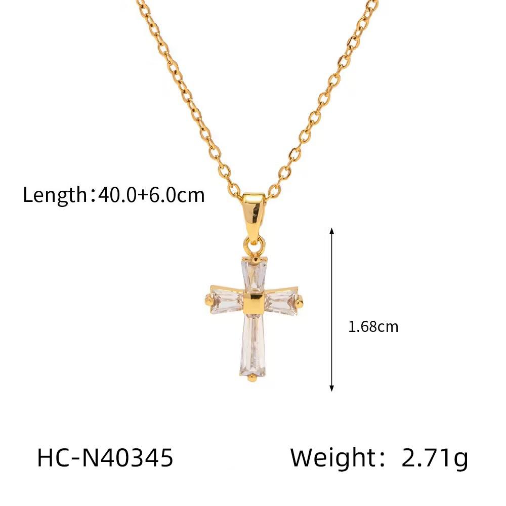 Zirconia Embellished Titanium Steel Cross Pendant Necklace Minimalist Light Luxury Jewelry for Women