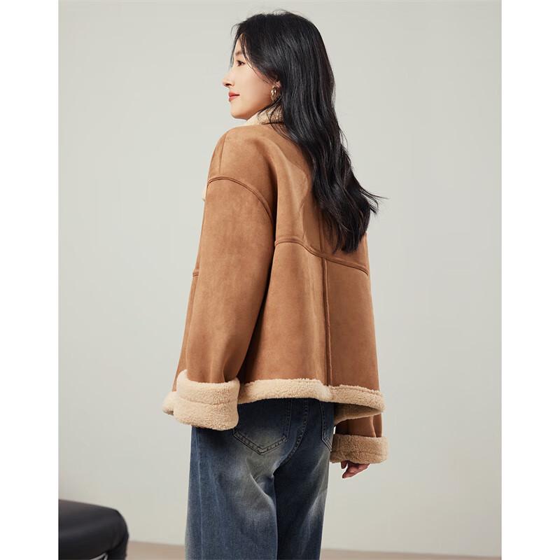 Petite Faux Suede & Lamb Shearling Winter Coat