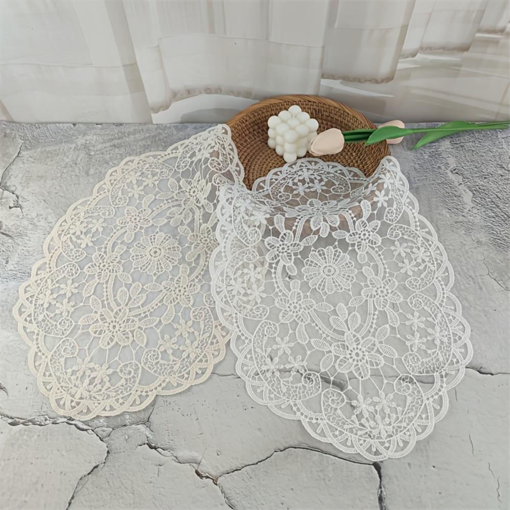 Flower Embroidery Lace Table Mat Embroidered Vase Table Lamp Pad Lace Table Cloth Beside Table