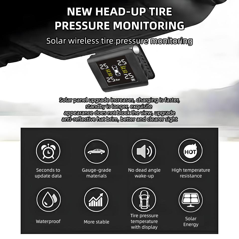 E-ACE K46 Universal TPMS Wireless Car Tire Pressure 4 Sensors Display Solar Intelligent Tyre Pressure Auto Alarm Monitor System