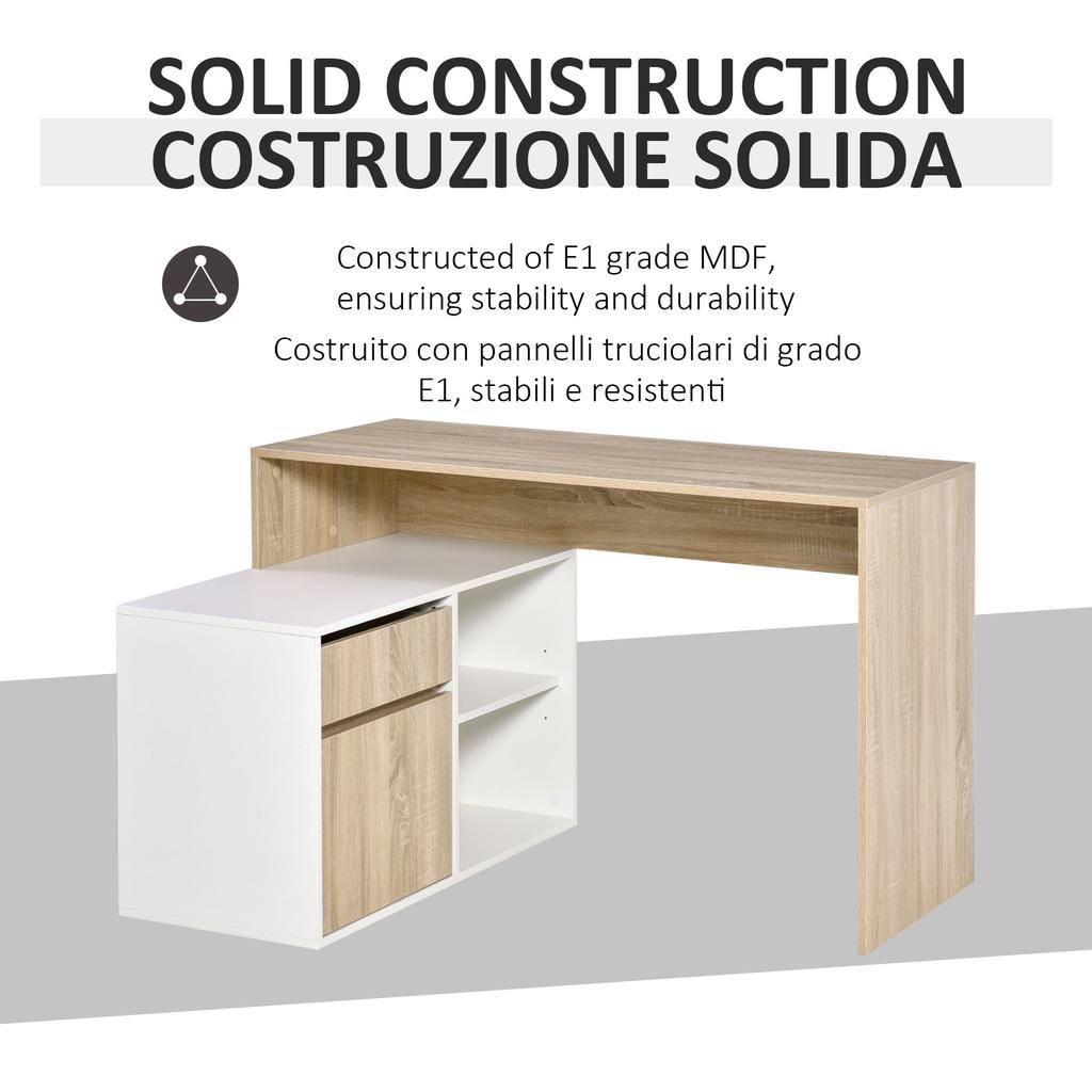 L-förmiger Schreibtisch, Eck-Computertisch mit Schublade, verstellbarem Regal, Schrank für Homeoffice und Arbeitszimmer, 120 x 92 x 75 cm, Eiche und Weiß