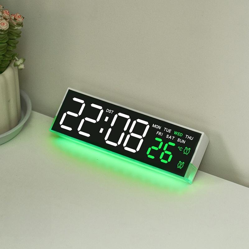 Ceas de alarmă LED digital Temperatură Afișare săptămână dată 2 alarme Lumină ambientală Ajustare luminozitate Ceas electronic de masă Snooze