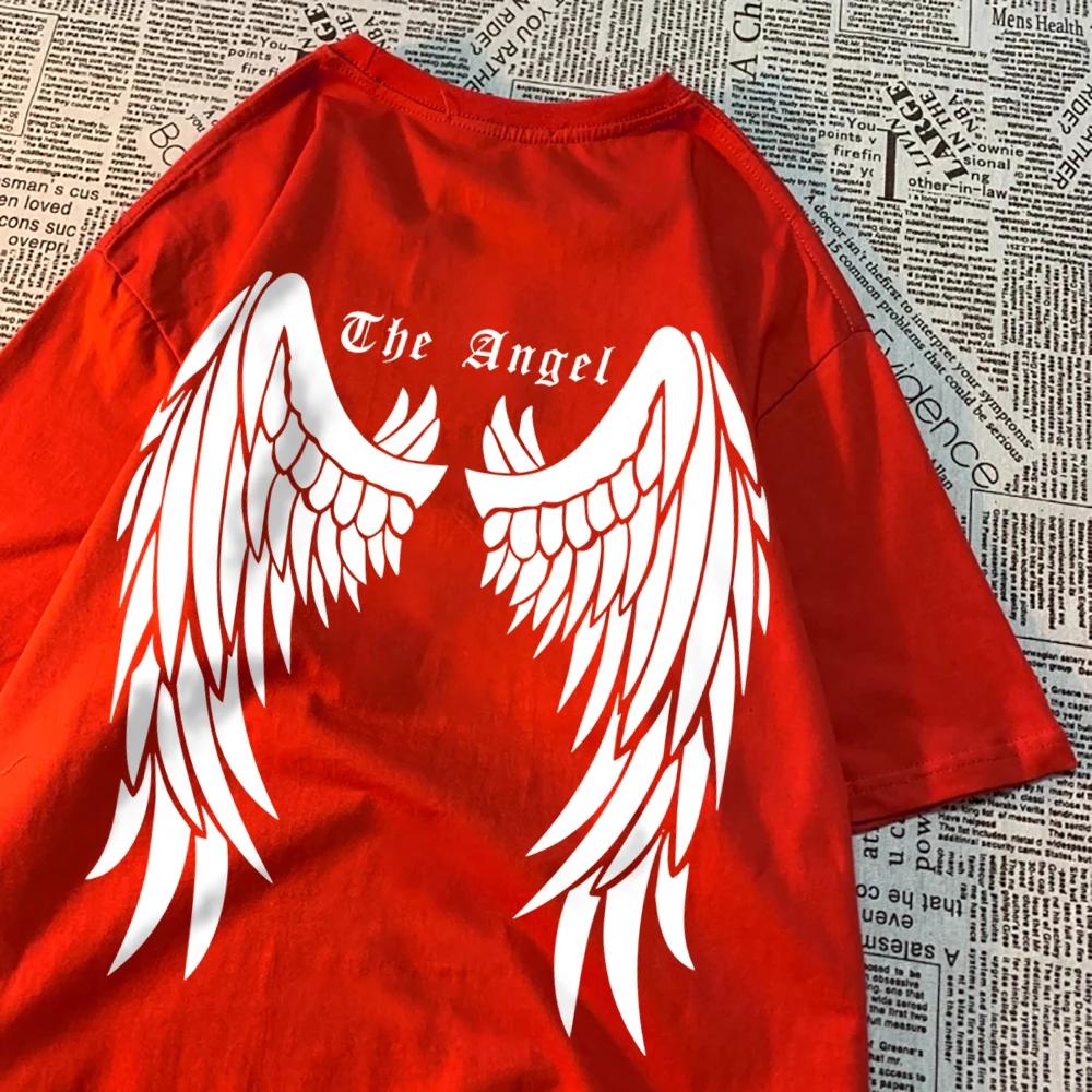 

Білі крила ангелів чоловіки жінки топи візерунок Crewneck футболка візерунок негабаритний одяг Harajuku вільна футболка пара XXXXXL армія зелений колір