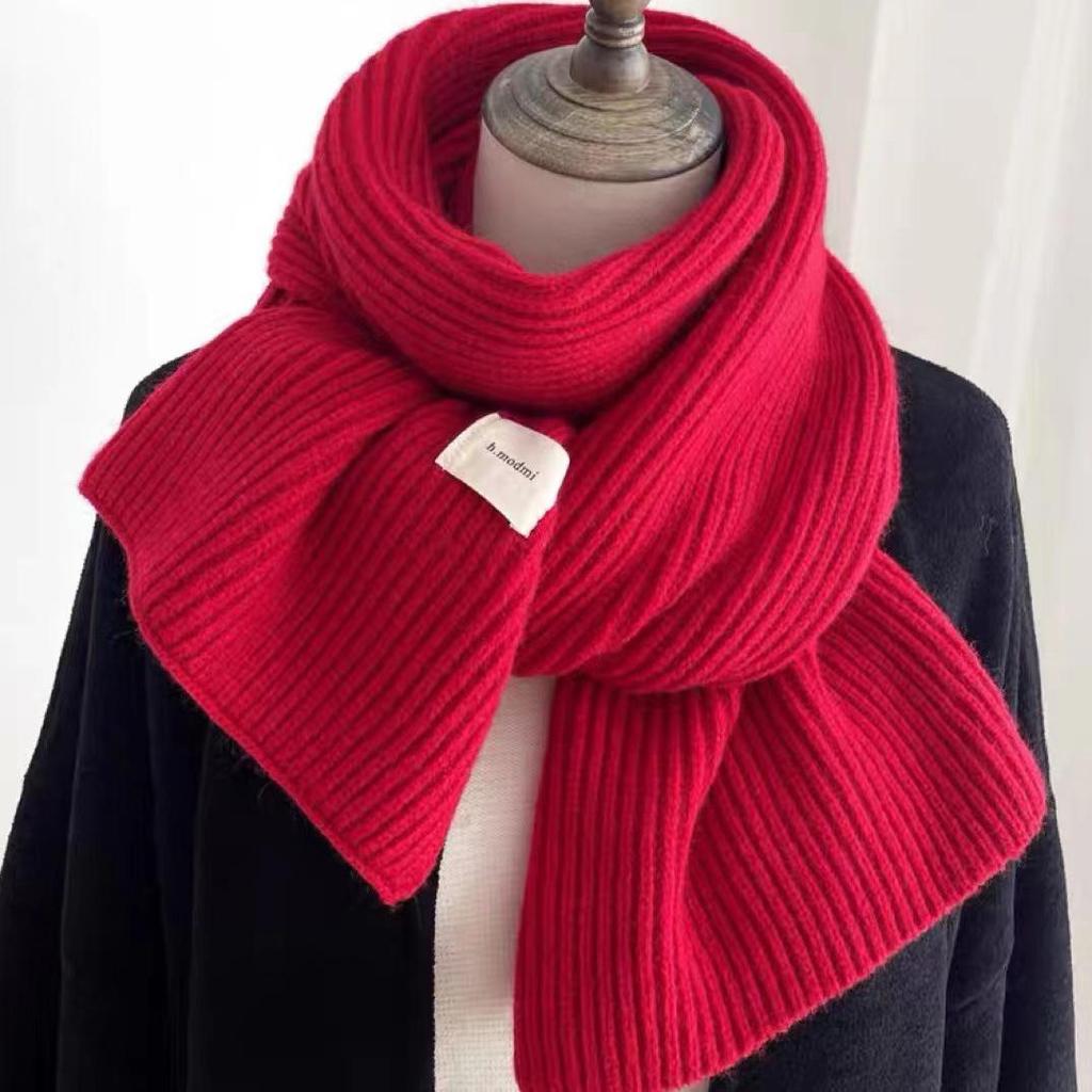 Korean Style Versatile Knitted Scarf for Women - Green, Blue, Red, Warm & Stylish for Autumn/Winter
