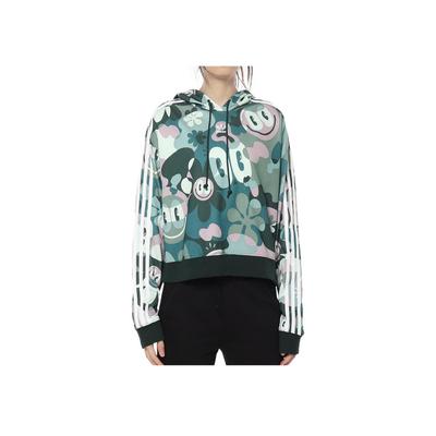 adidas Originals Trefoil Series Full Print Smiley Face Casual Comfortable Hoodie Women Hoodies Green DV2661