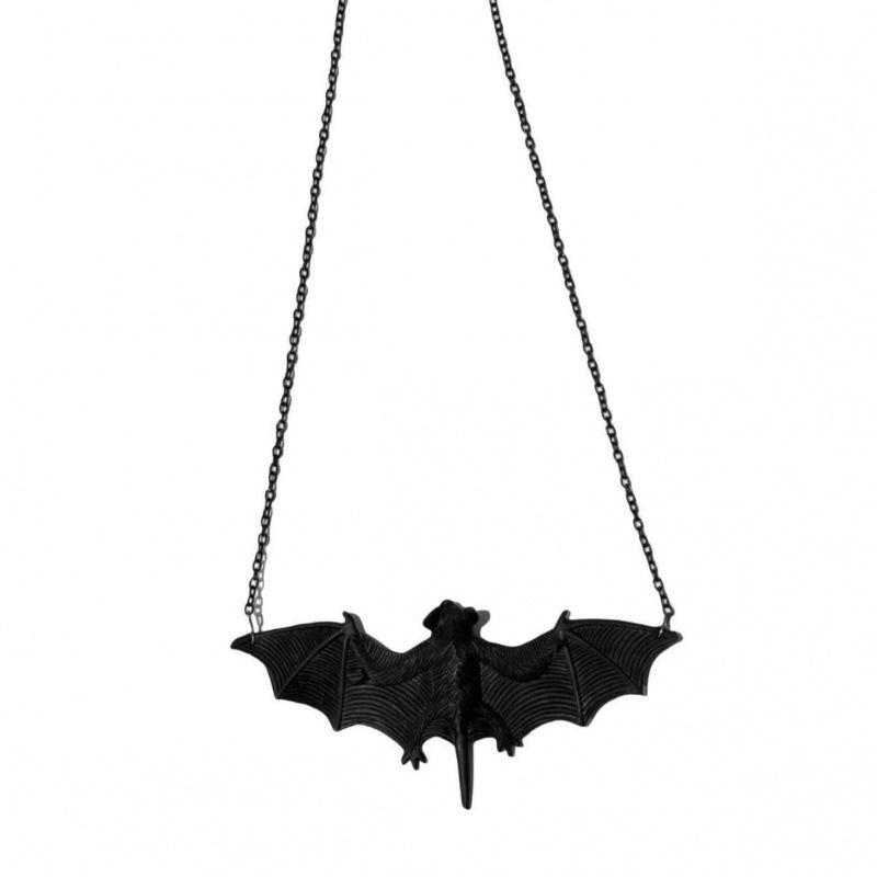 Gothic Black Bat Necklace for Halloween Party