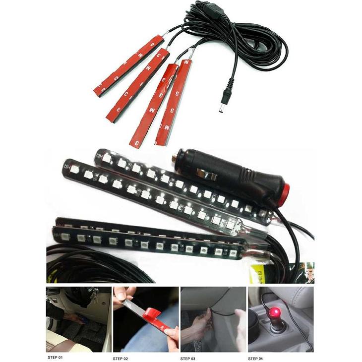 Car LED Strip Light, EJ'S SUPER CAR 4Pcs 36 LED Car Interior Lights Under Dash Lighting Waterproof Kit,Atmosphere Neon Lights Strip For Car,DC