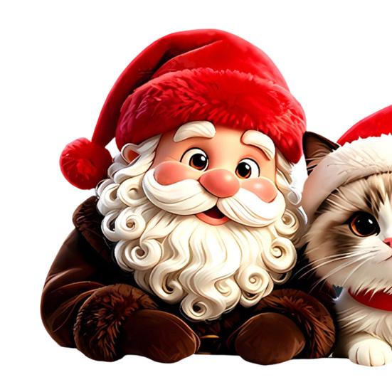 Reusable PVC Window Film Christmas Santa Claus & Cat Static Clings, Waterproof Glass Stickers, Holiday Stickers Decorative Decals for Home Doors Store