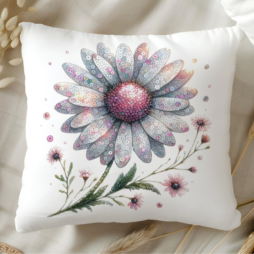 New Glitter Daisy Printed Pillowcase Light Luxury Floral Home Living Room Sofa Cushion Pillowcase
