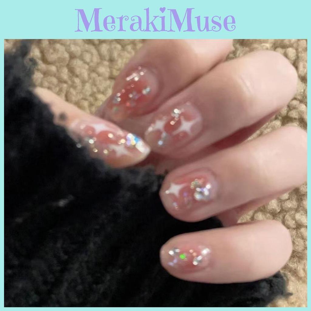 Brightening And Detachable Artificial Nail Stickers For Students Short Medium Long With Rhinestones