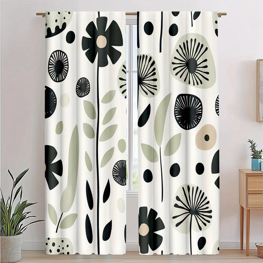 2-Piece Mid-Century Bohemian Curtains, Polyester Fabric, Machine Washable, Suitable For Bedroom Living Room Decoration