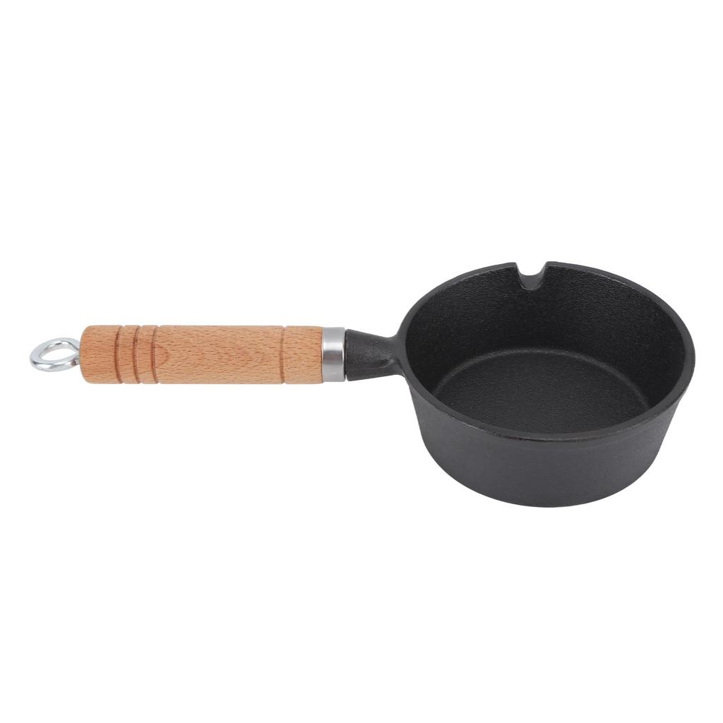 Egg Frying Pan Cast Iron Wood Handle Pre Seasoned Skillet for Indoor Outdoor Cooking