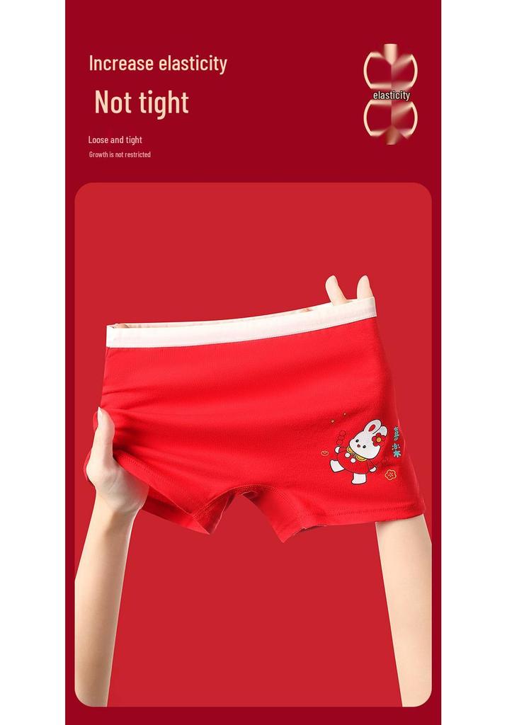 Festive Red Girls' Boxer Briefs: Antibacterial Pure Cotton, Colorfast, Full Cotton Crotch, Chinese New Year Theme