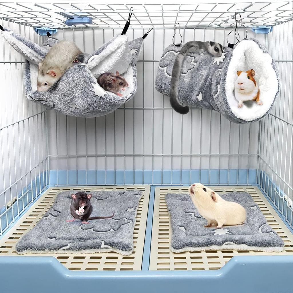 LEFTSTARER Noctilucent Luminous Guinea Pig Rat Hammock Bunkbed Hanging Tunnel and Soft Bed Mat for Ferret Hedgehog Squirrel Hideout Cage Accessories