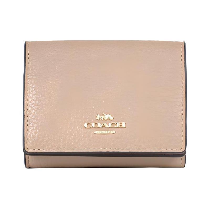 COACH 10 Golden Carriage and Horse Letters Logo Pebbled Leather Card Holder Wallet Women’s Diamond Gray золотой