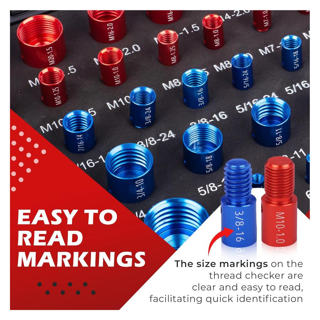 Thread Checker Nut and Thread Checker Carbon Steel Nut Identifier Gauge with Storage Box for Maintenance Repair