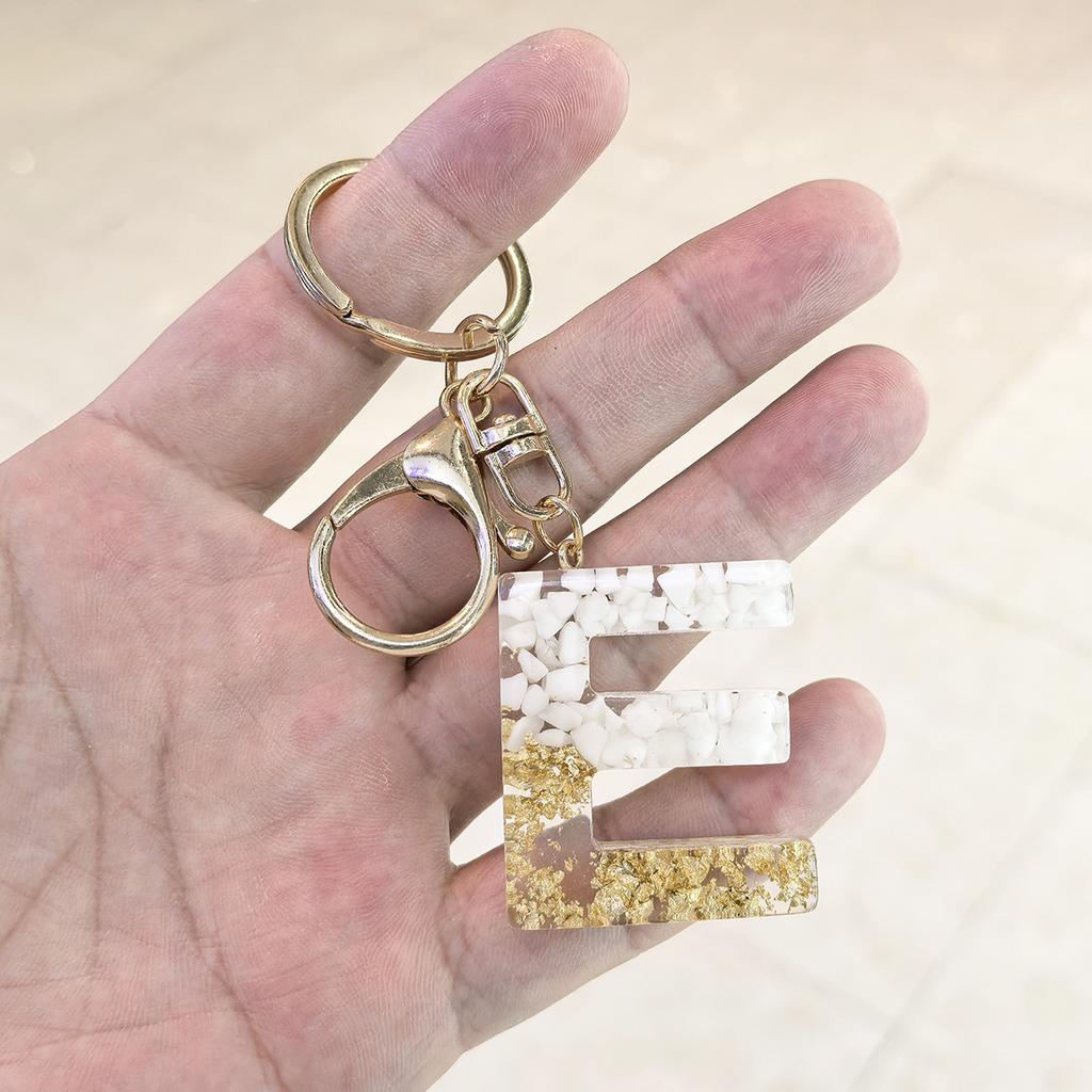 Golden Letter Keychain Crystal Epoxy Pendant A To Z Simple Bag Gifts for Women Couple Family Keychain Pendant