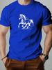 Unisexs Tee Line Sketch Running Horse Graphic Print Cotton Short Sleeve Male Casual Streetwear Outdoor Daily Basic Fashion Top