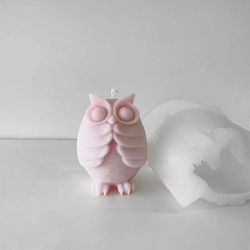A Top Quality 3D Cartoon Owl Silicone Mold DIY Aroma Candle Plaster Ornaments Mould Cute Animal Owl Handmade Soap Candle Making